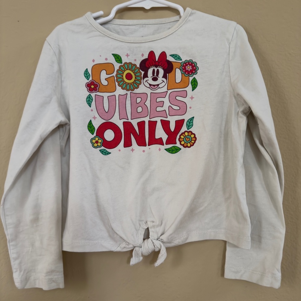 Disney White Long Sleeve Tee with Good Vibes Print